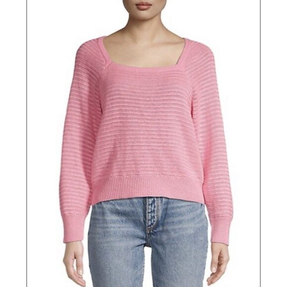 NEW White + Warren Linen Squareneck Sweater Womens Size S *FLAW* Flamingo Pink - Picture 8 of 8